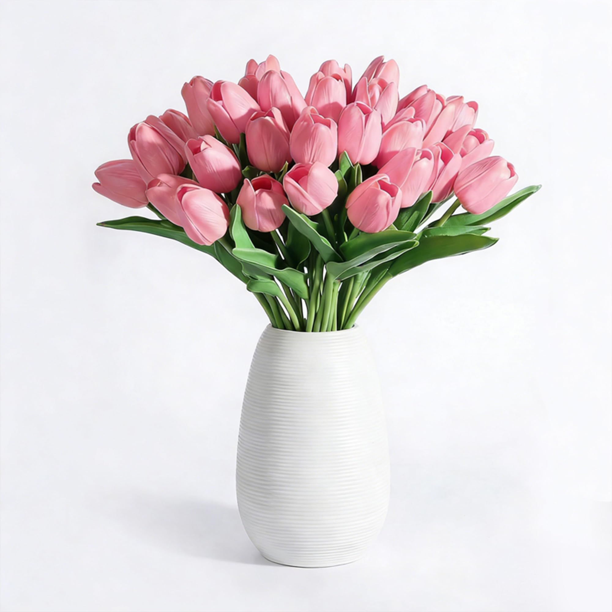 20Pcs Stems 13.5 Inch Deep Pink PU Artificial Moisturizing Tulips, Faux Tulips Flowers for Thanksgiving Christmas Decorations Wedding Home Table Vase Floral Arrangements