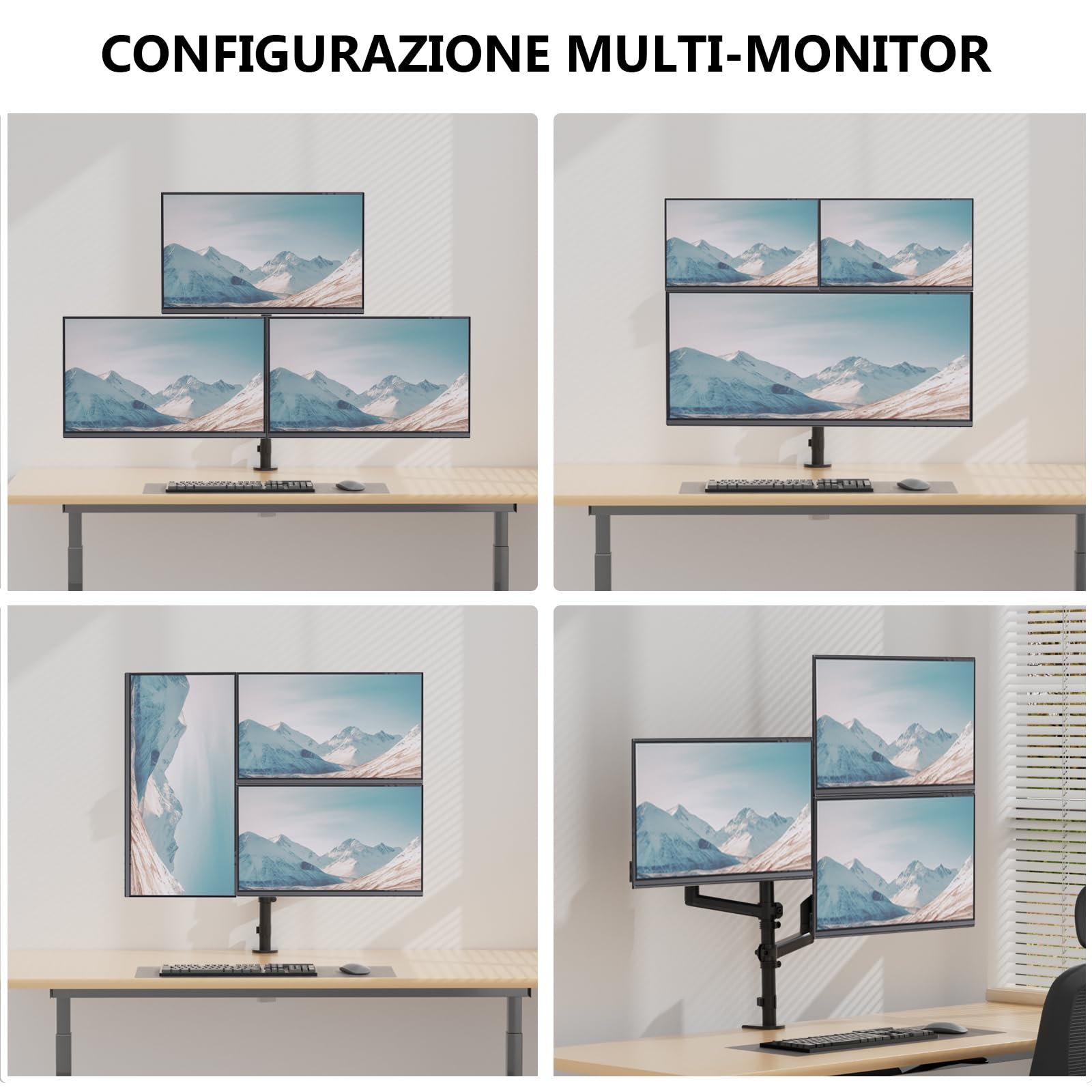 WALI Supporto triplo per monitor da 17-32 pollici, completamente regolabile per 3 monitor con morsetto e base con passacavo, braccio per monitor con molla a gas, fino a 9 kg ciascuno, VESA 75 x 75 100