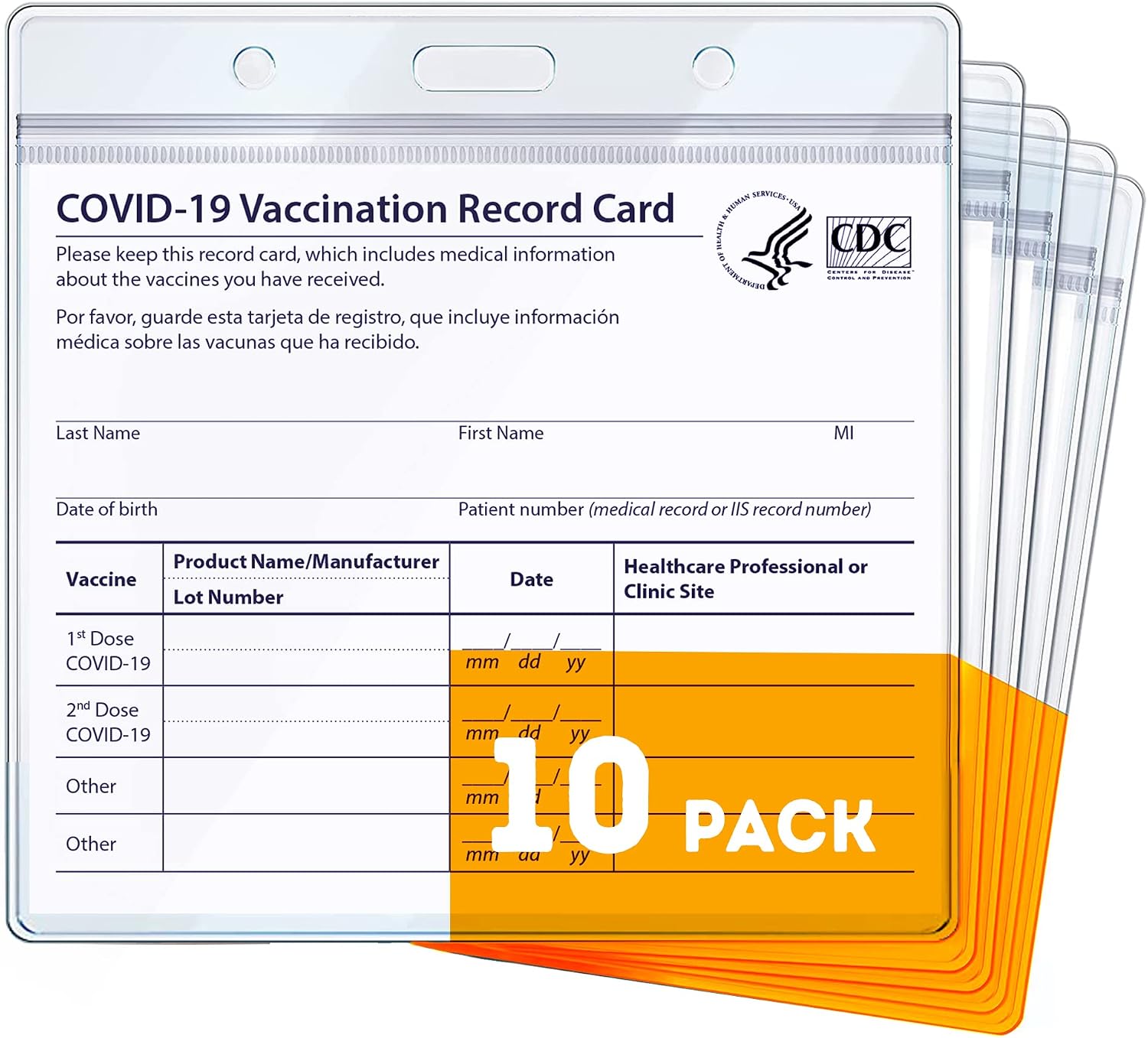 (10 Pack) Badge Holder, Name Tag Holders, Vaccine Card Holder - Travel Accessories, Vaccine Card Protector, Airplane Travel Essentials ID, CDC Vaccination Covid Card Protector Waterproof, 4" X 3"