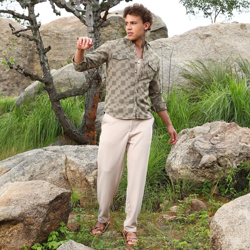 Image of CAHOOT Men's Solid Utility Shirt | Casual Wear | Spread Collar | Long Sleeve | Button Closure | Shirt Crafted with Comfort Fit for Everyday Wear
