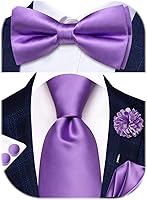 Hi-Tie 5-Piece Men's Solid Color Silk Tie Set: Pre-Tied Bowtie, Handkerchief, Cufflinks, Lapel Pin in Gift Box