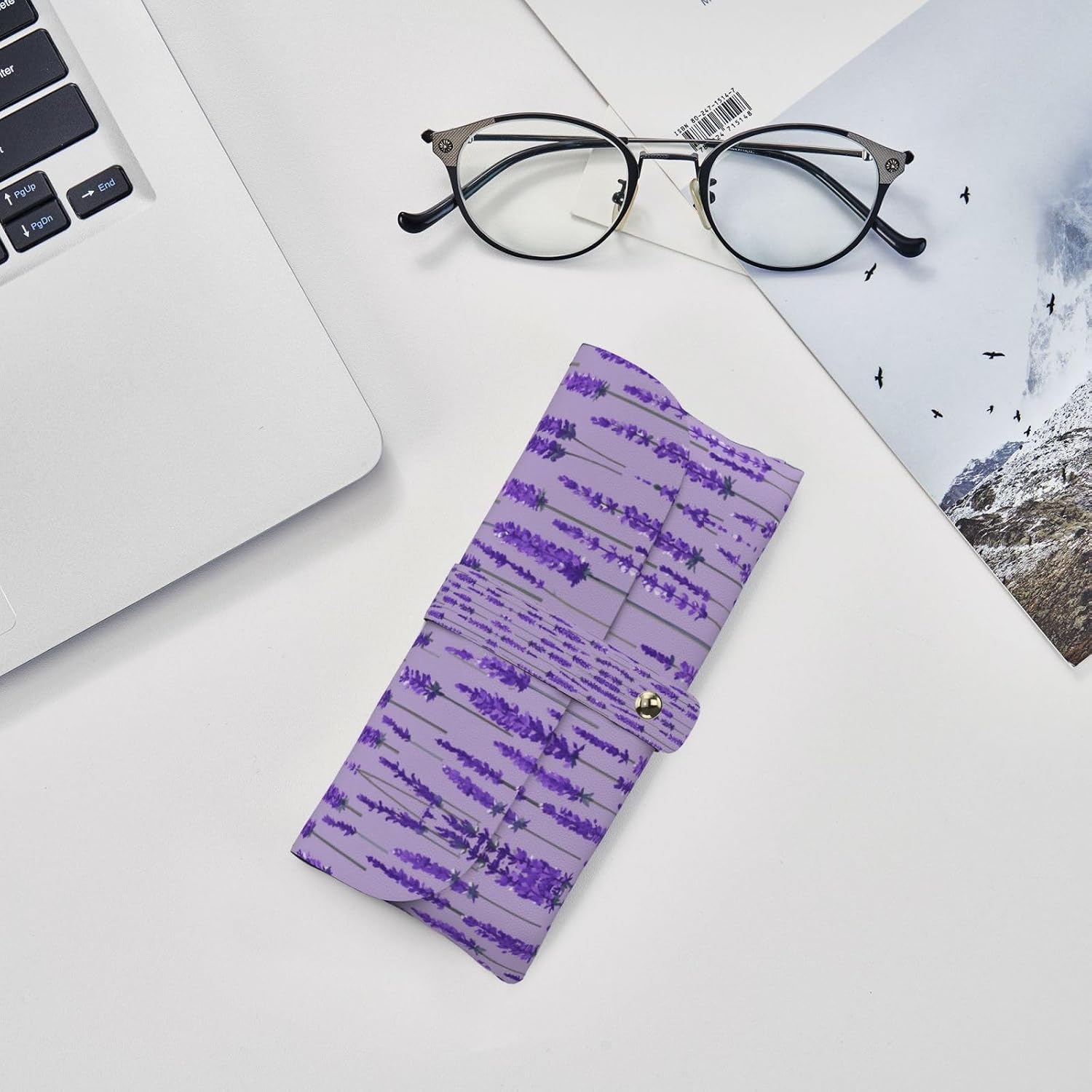 MyPiky Lavender Stamp Print Pu Leather Eyeglass Cases Sunglasses Bag Portable Glasses Case For Women Girl Men Unisex