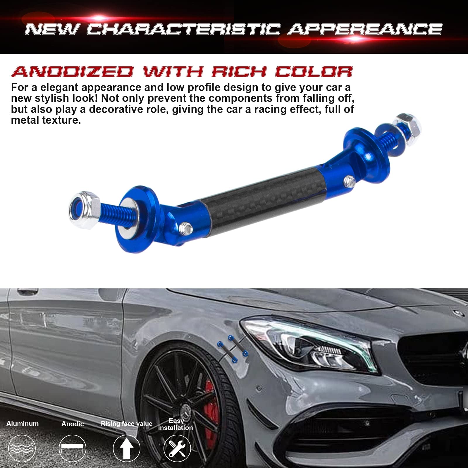 Car Exterior Stabilizer Rods 2X 45mm Carbon Fiber Front Splitter ...