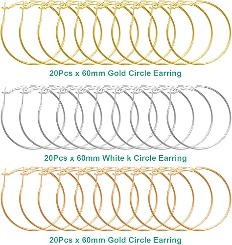 Miniatura 3 de 60 aretes de aro de acero inoxidable con cuentas redondas, aretes abiertos para hacer joyas, manualidades, creación de arte (2.362 in)