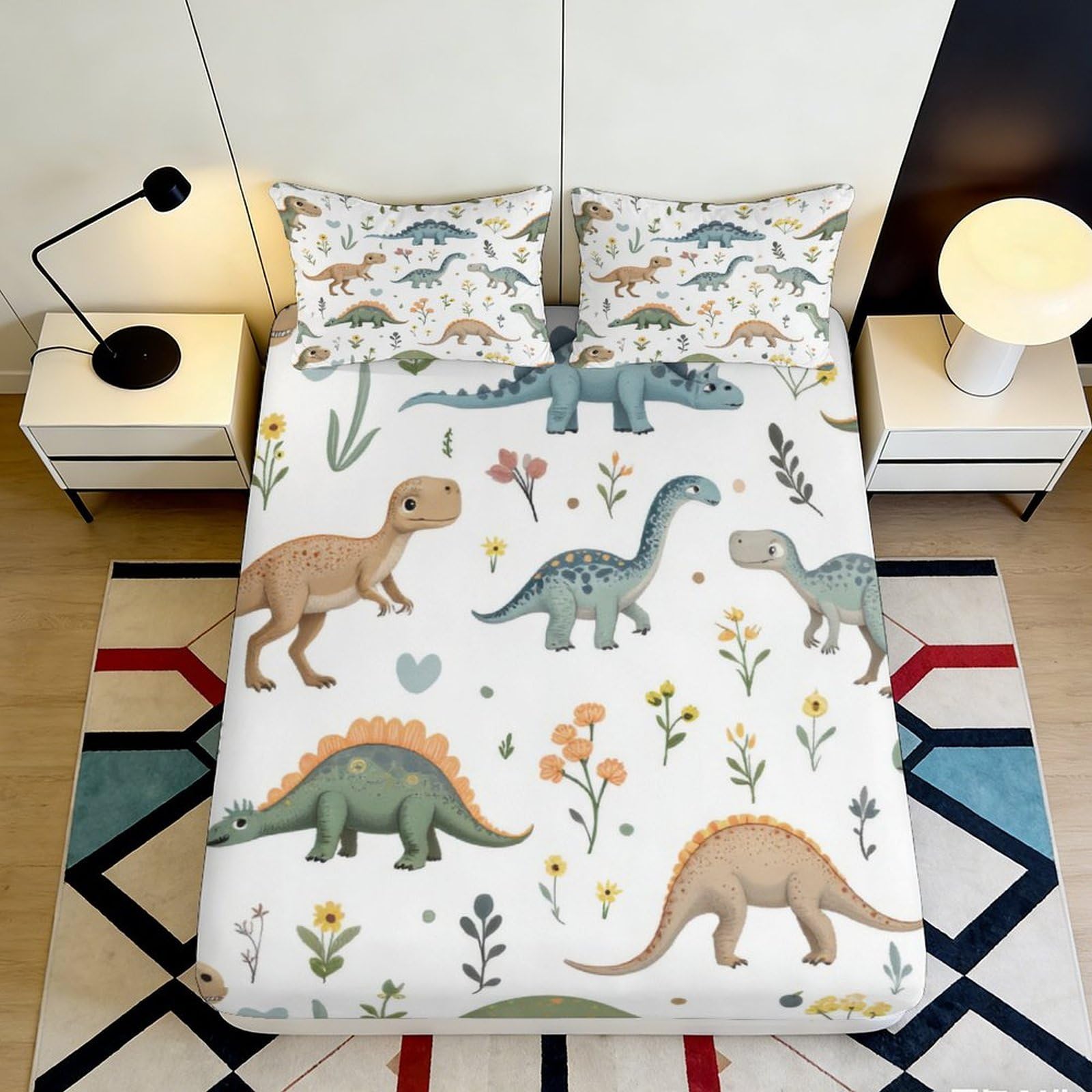 Dhbaneiok Style-3 3D Printed Dinosaur Pattern Fitted Sheet Microfiber Soft Breathable Jurassic Animal Bed Cover For Bedroom Dorm Decor 90X200x25cm
