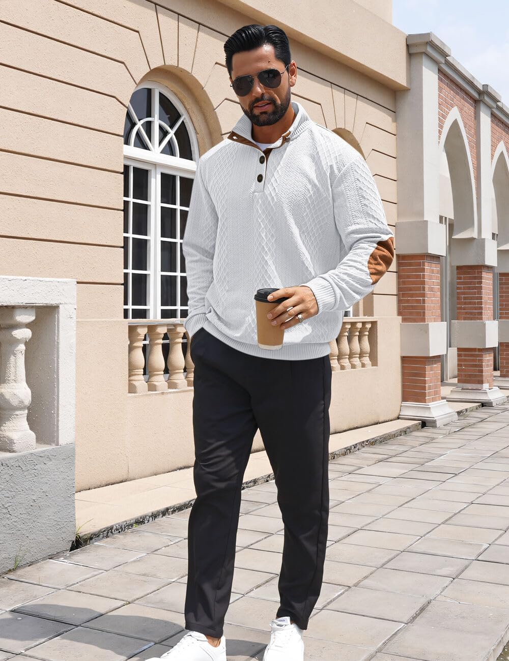 Men's Casual Sweatshirt Pullover Sweater Casual Long Sleeve Stand Collar Quarter Button Sweaters - Image 5