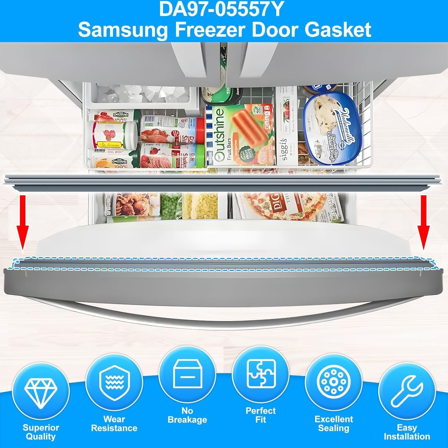 Upgraded DA97-05557Y Refrigerator Freezer Door Gasket Compatible with Samsung Refrigerator Door Seal Replacement, Light Gray DA97-05557B DA97-05557D DA97-07192A Freezer Door Seal Parts 34.64"x23.42"