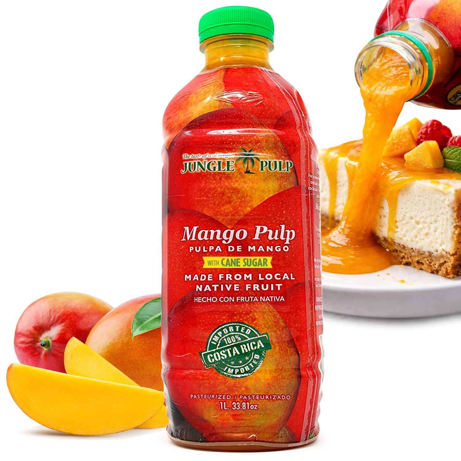 Mango Puree Costa Rica Blend, for Cocktails, Baking and Desserts -Never canned - Mix or pour into Smoothies, Daiquiri, Margaritas, Ice Tea and Cakes- 1 Liter