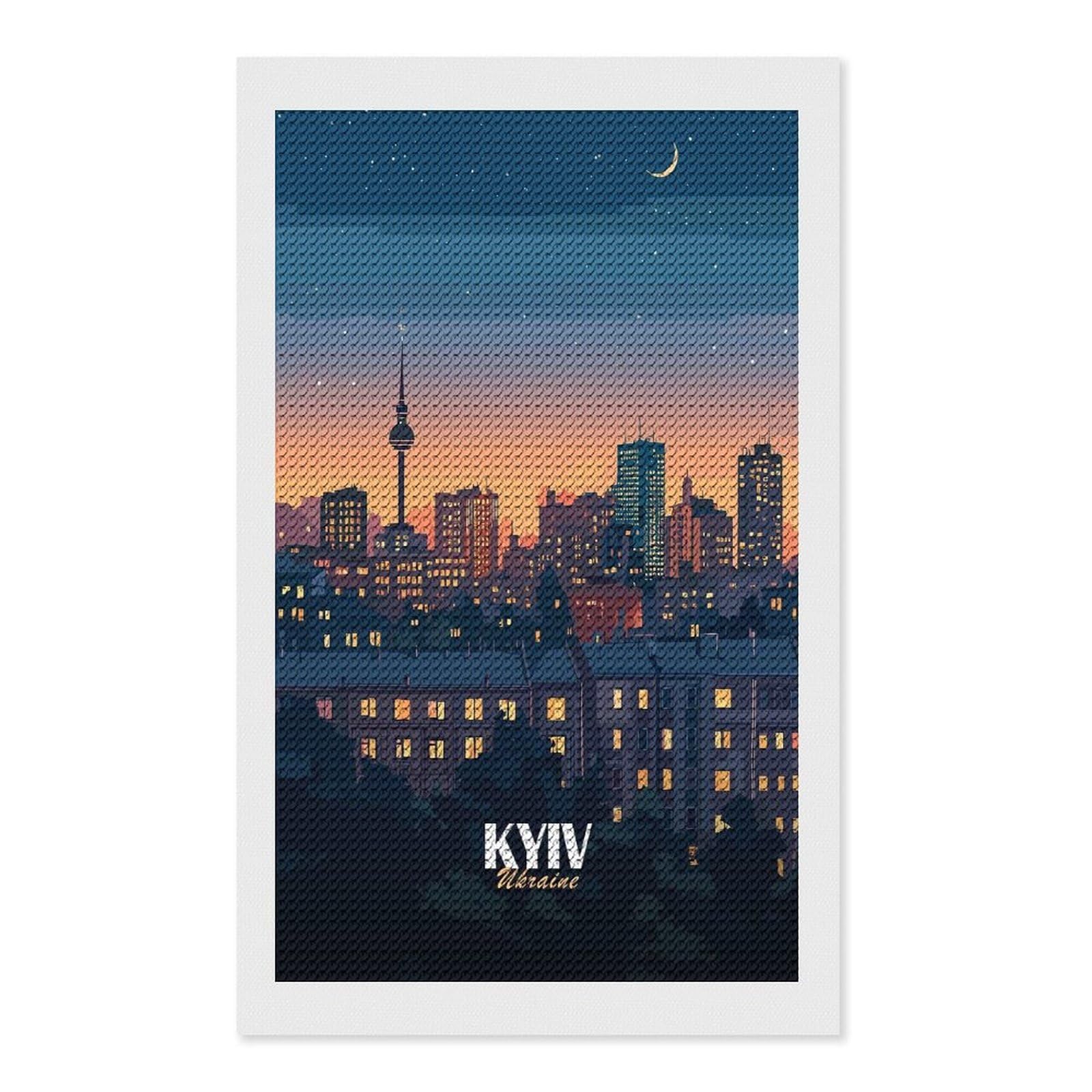 Junmoney Kyiv, Ukraine Cityscape at Night Diamond Painting Canvas Set 12"x20", for Craft Lovers, Decorate Your Room, Festive Craft Gift, Vintage Style Decor