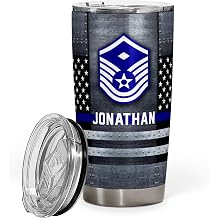 US Air Force Veteran Military Flag Coffee Tumbler - BMT Gifts - Airman Graduation Retirement Birthday Gifts - Tumbler With Lid