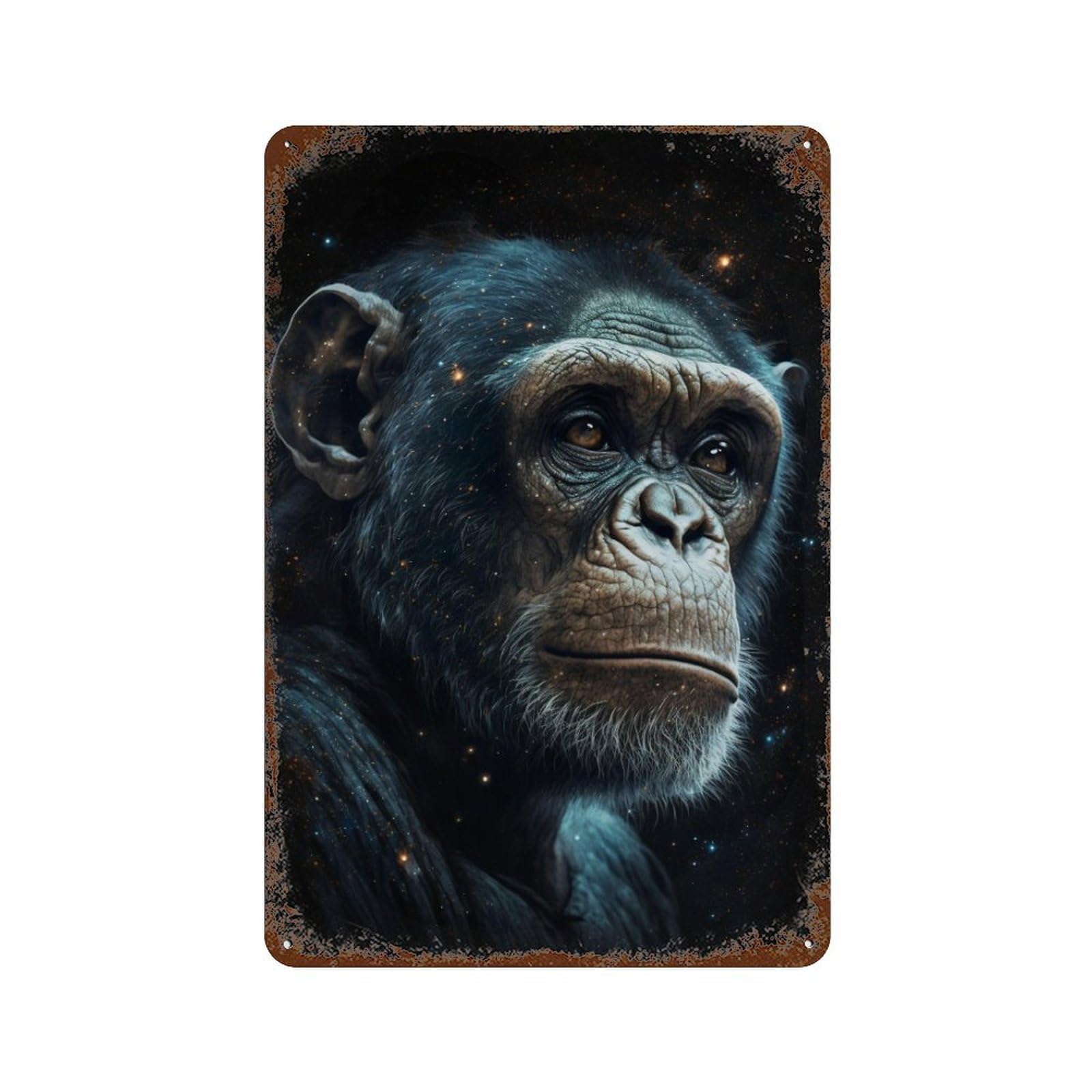 Vintage Metal Tin Sign Chimpanzee in Space 11.8"x7.9", Classic Wall Plaque for Farmhouse, Kitchen And Entryway Decor