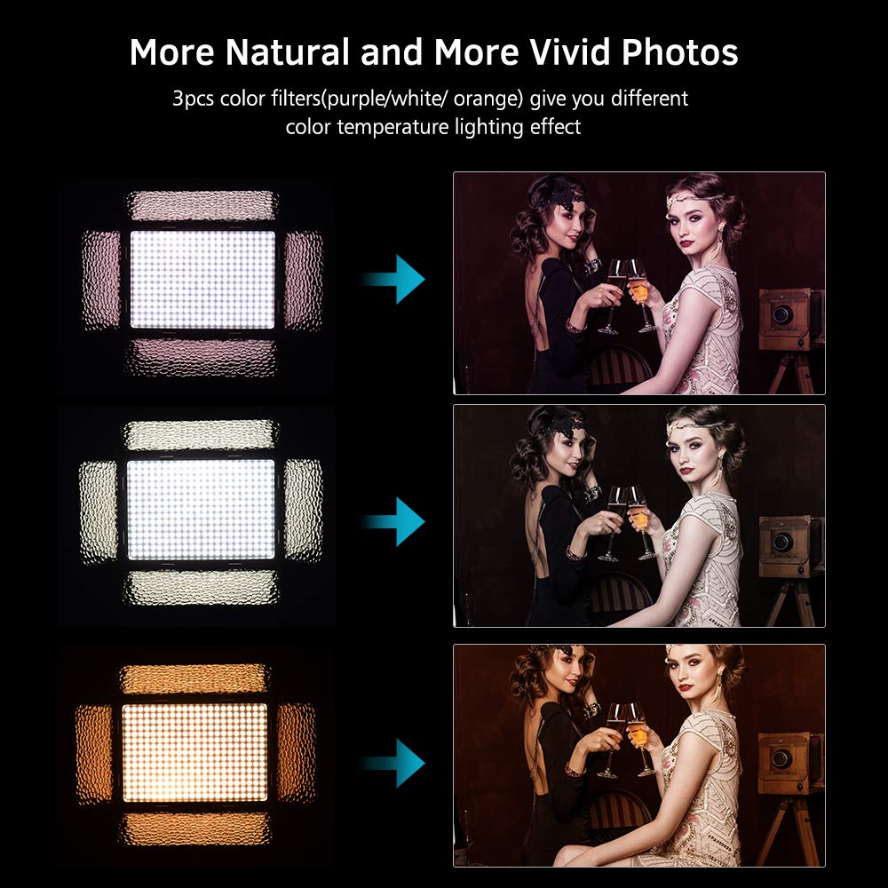 Regulowana jasność, panel świetlny wideo z 3 filtrami oświetlenia, migotanie - lampa fotograficzna pilot zdalnego sterowania kompatybilne kamery DSLR kamery