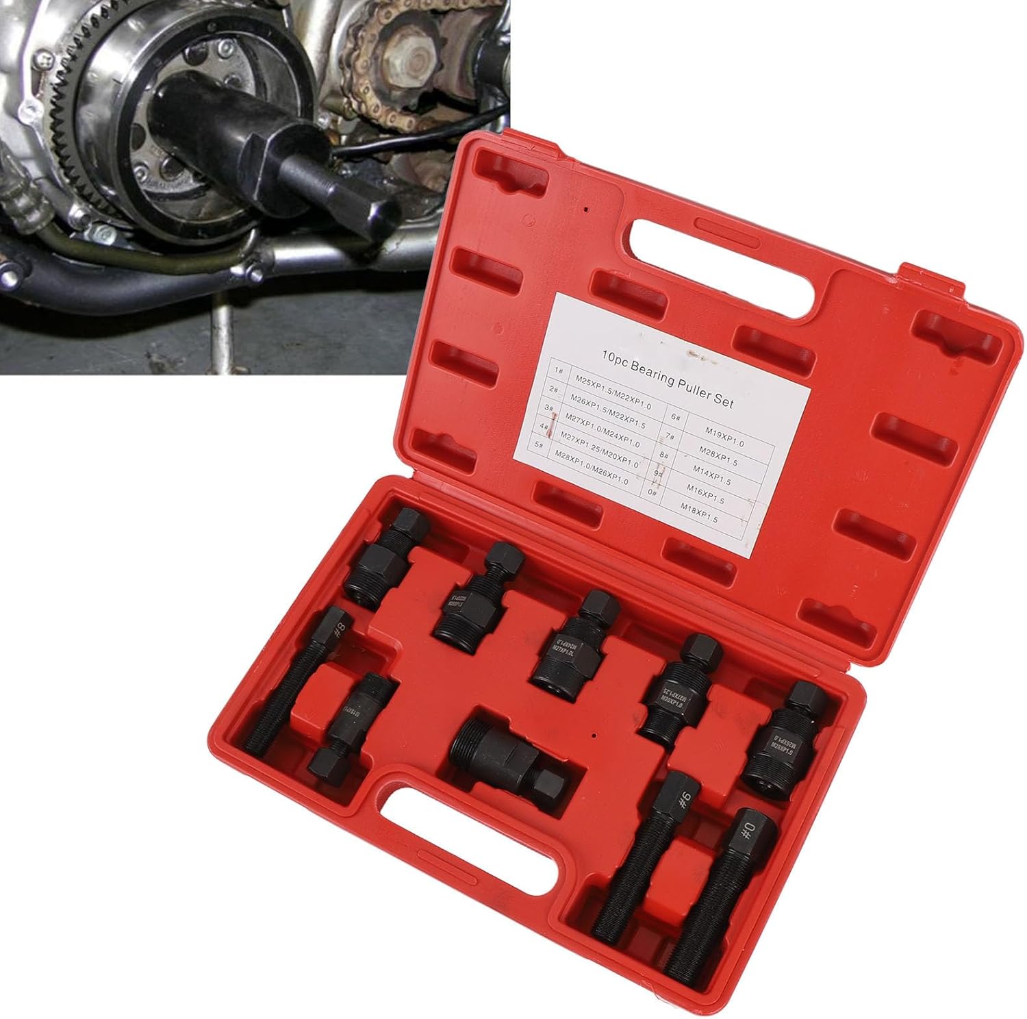 10Pcs Motorcycle Flywheel Puller Kit, Carbon Steel Engine Flywheel Puller Set with 5 Single and 5 Double Ended Tools, Small Engine Flywheel Removal Kit for Scooter ATV