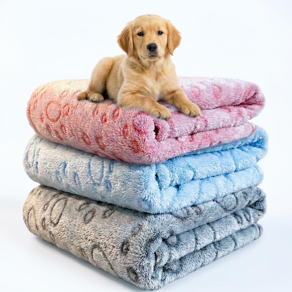 Dog Blankets for Dogs, 3 Pack Dog Blanket Washable 23″ x 16″, Fuzzy Soft Pet Mat Throw Cover for Kennel Crate Bed, Cute Paw Pattern, Cat Blanket, Blankets for Dogs, Pet Blanket
