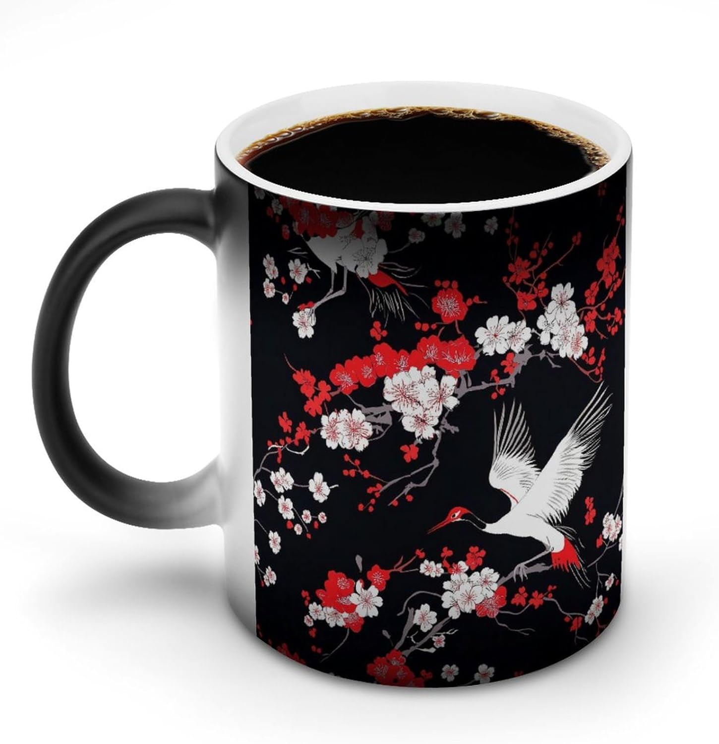 Japanese Crane Bird Flowers Funny Color Changing Coffee Mug Ceramic Magic Cup Personalized Discoloration Tea Mugs