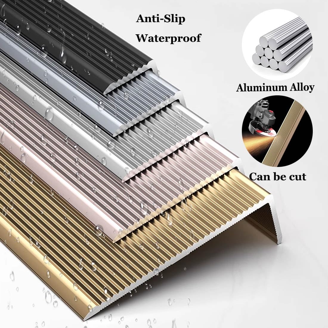 100cm Srebrna Antypoślizgowa Narożnik schodowy z Aluminium, 40 cali Czarna Krawędzi Schodów, Złoty Metalowy Stopień P(Noir,8cmx5cm)