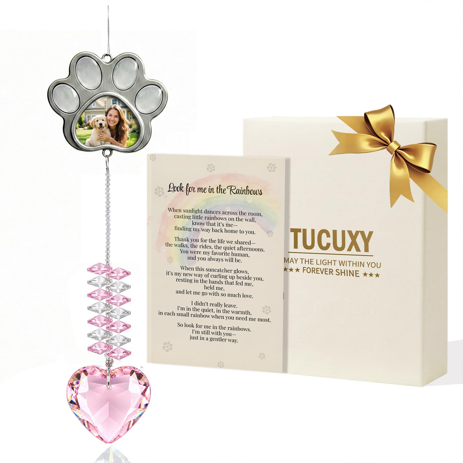Dog Lover Gifts for Women, Cat Lover Gifts, Paw Photo Frame Pink Suncatcher