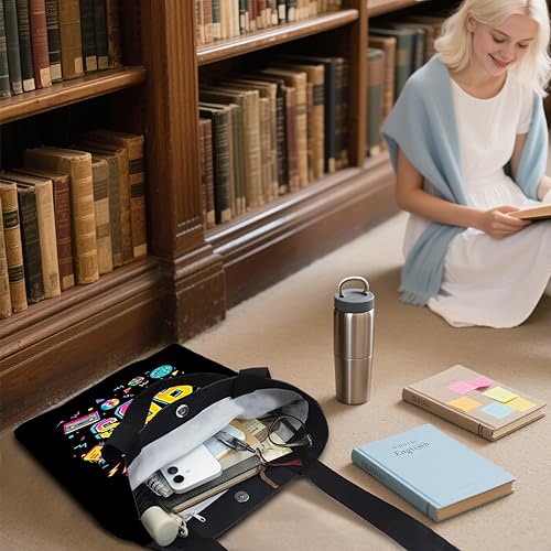 Miniatura 6 de Bolsa de lona estética floral - Estampado de flores botánicas con bolsillo interior con cremallera y cierre de hebilla magnética