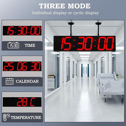 Vista 5 de Reloj digital de 28.4 pulgadas con pantalla grande, reloj colgante con pantalla digital grande de doble cara claramente visible, reloj LED