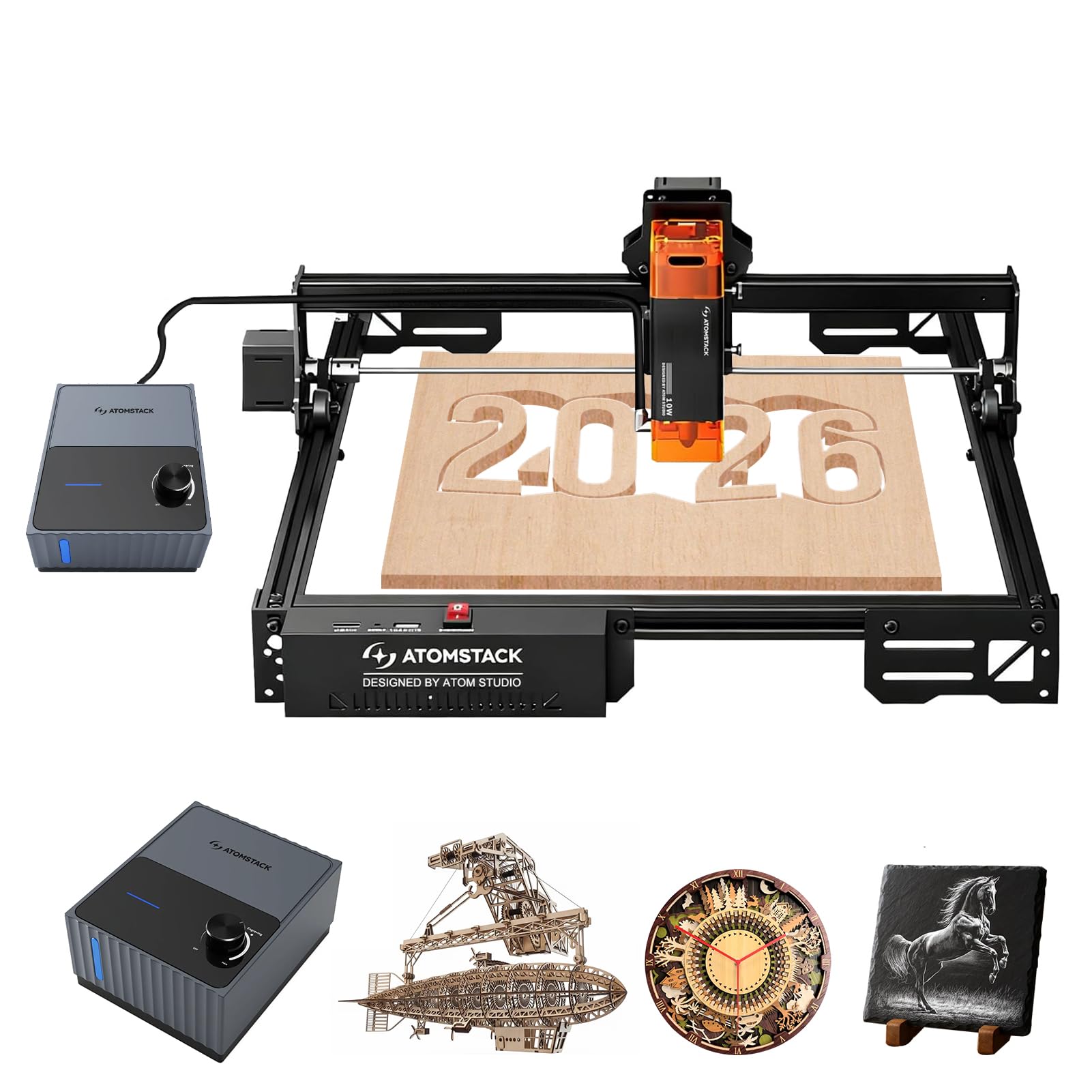 ATOMSTACK A10 PRO V2 12 W maszyna do grawerowania laserowego z F80 Air Assist, 0,06 mm, do drewna, precyzyjnego grawerowania laserowego do drewna, metalu i ciemnego szkła akrylowego