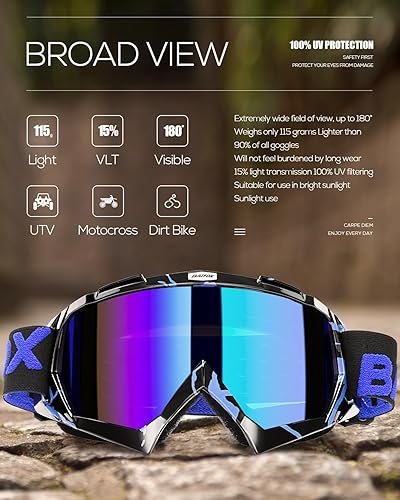 Miniatura 4 de BATFOX Gafas de Motocicleta Gafas Protectoras Moto de Cross Motocross Seguridad ATV Táctica Conducción (Azul Negro, Adulto)