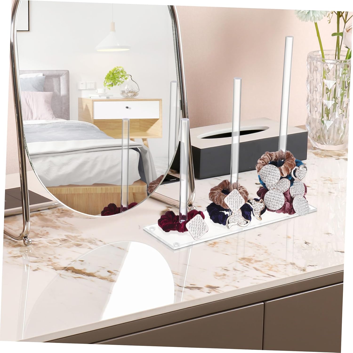 OUNONA 2pcs Stick Acrylic Hair Tie Holder Organizer Scrunchie Bracelet Stand Modern Vanity Decor