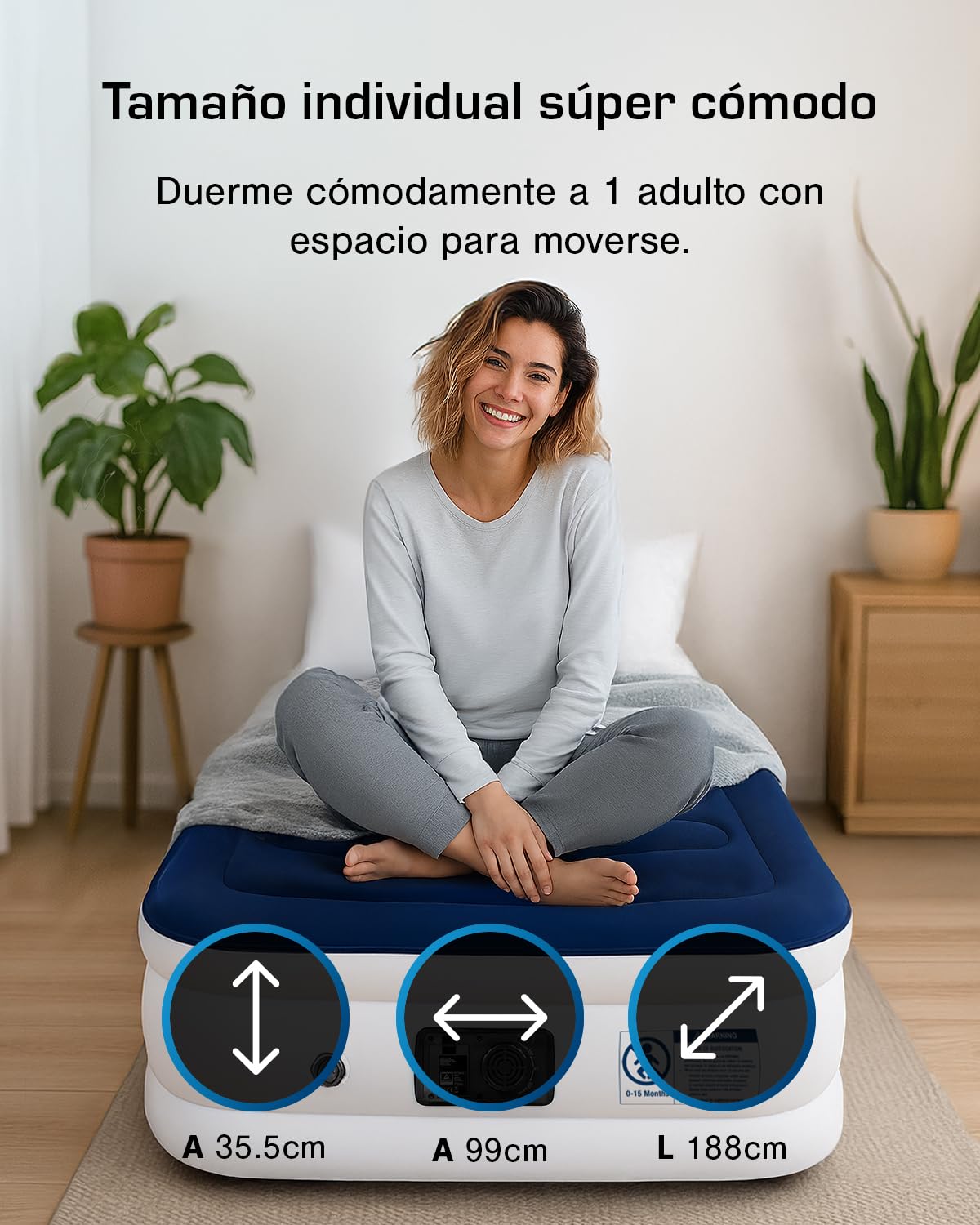 Active Era Colchón Hinchable Individual Lujo 99 x 188 x 36.5 cm con Bomba Eléctrica y Almohada Incorporada