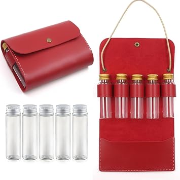 BY-J Camping Spice Kit with 5 Jars, Foldable Leather Spice Holder Seasoning Storage Bag, Condiment Container Set for Outdoor Picnic BBQ, Waterproof Travel Seasoning Container, Red