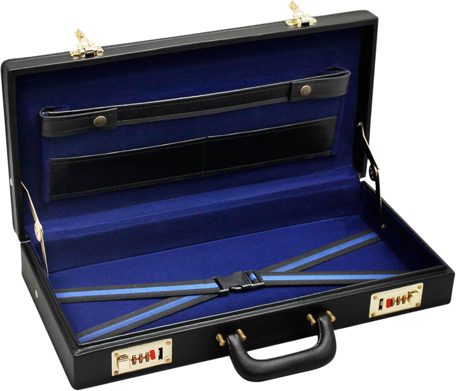 Premium & Executive Masonic Regalia Apron Half Briefcase – Black Real Leather Hard Apron Case with Gold Locks | Freemason Bags & Storage Cases