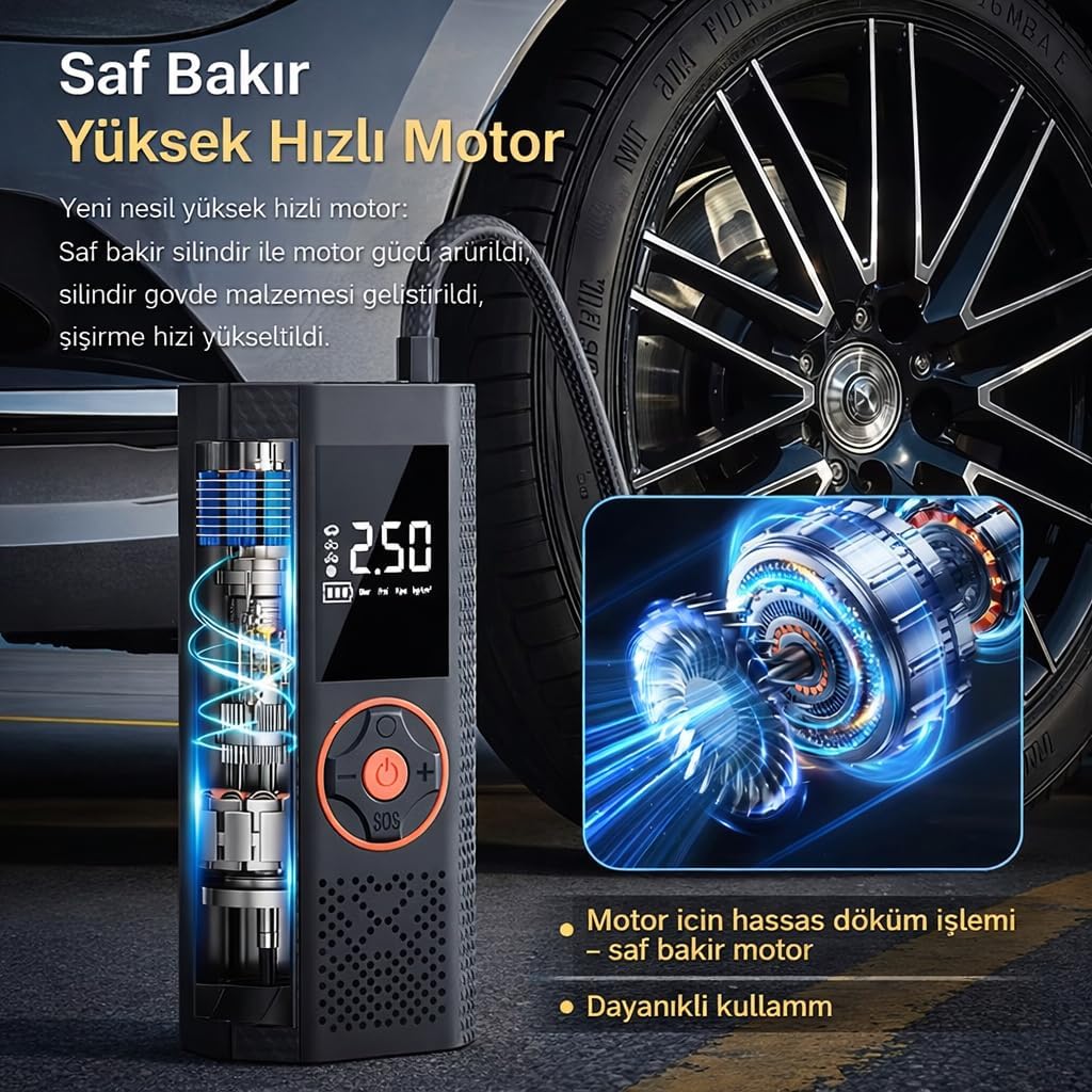 ST-5537 inflating a tire with LED light active and automatic stop feature