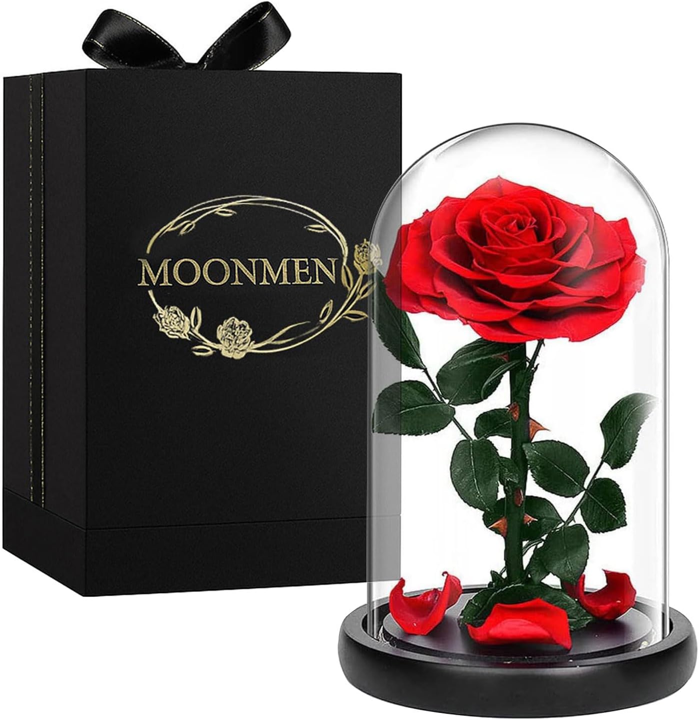 Large-Size Forever Rose 23 * 14cm, Real Eternal Rose in Glass Dome Preserved Flower with Luxury Gift Box - Gift for Valentine's Day Mother's Day Wedding Anniversary Birthday (Red)