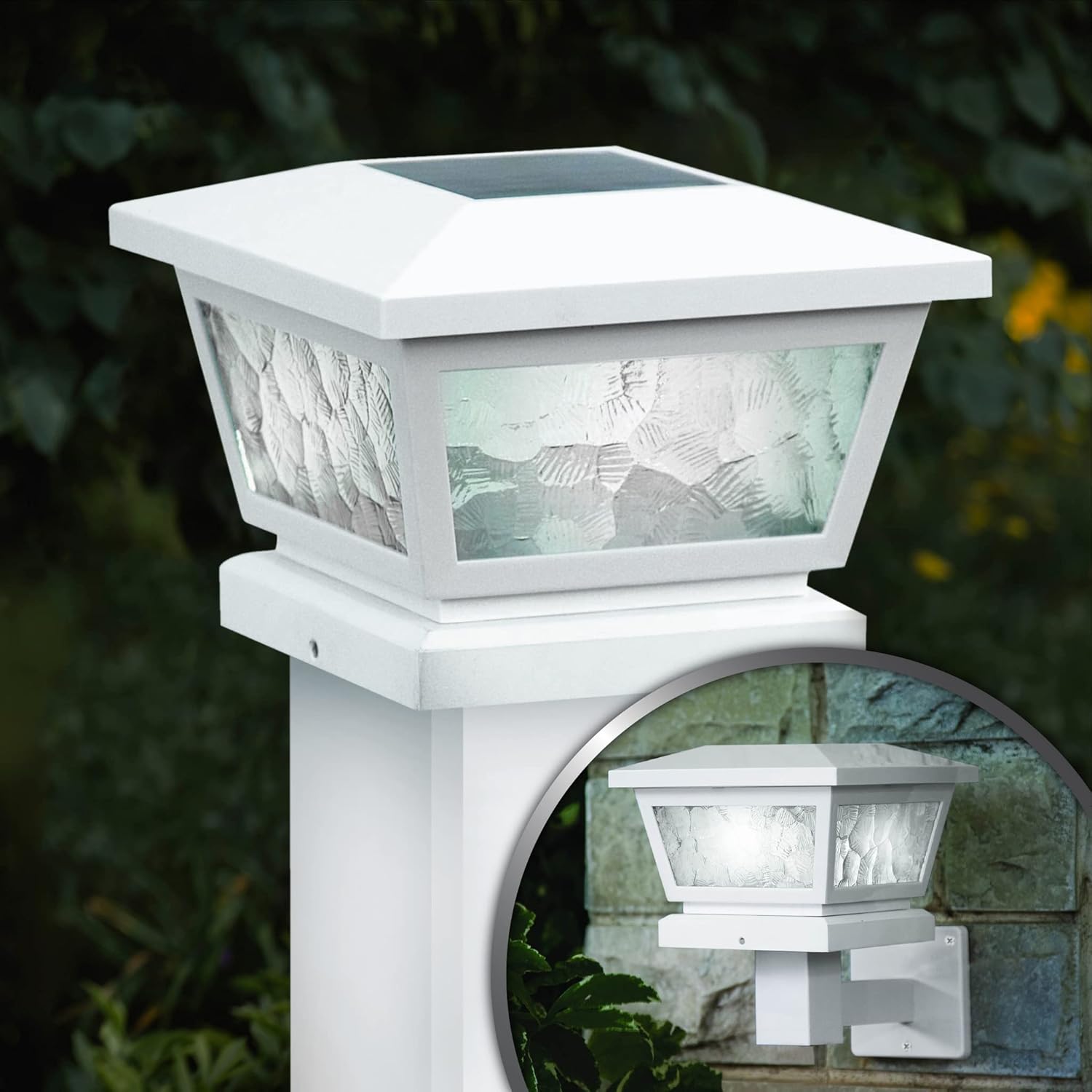 Classy Caps Fairmont Solar Post Cap, FS100W, White - High Performance, Energy Efficient, Weather-Resistant, Durable, Easy Installation, Adapters for 5"x5", 4"" x4, 3.5"x3.5" Posts, Wall/Post Mount