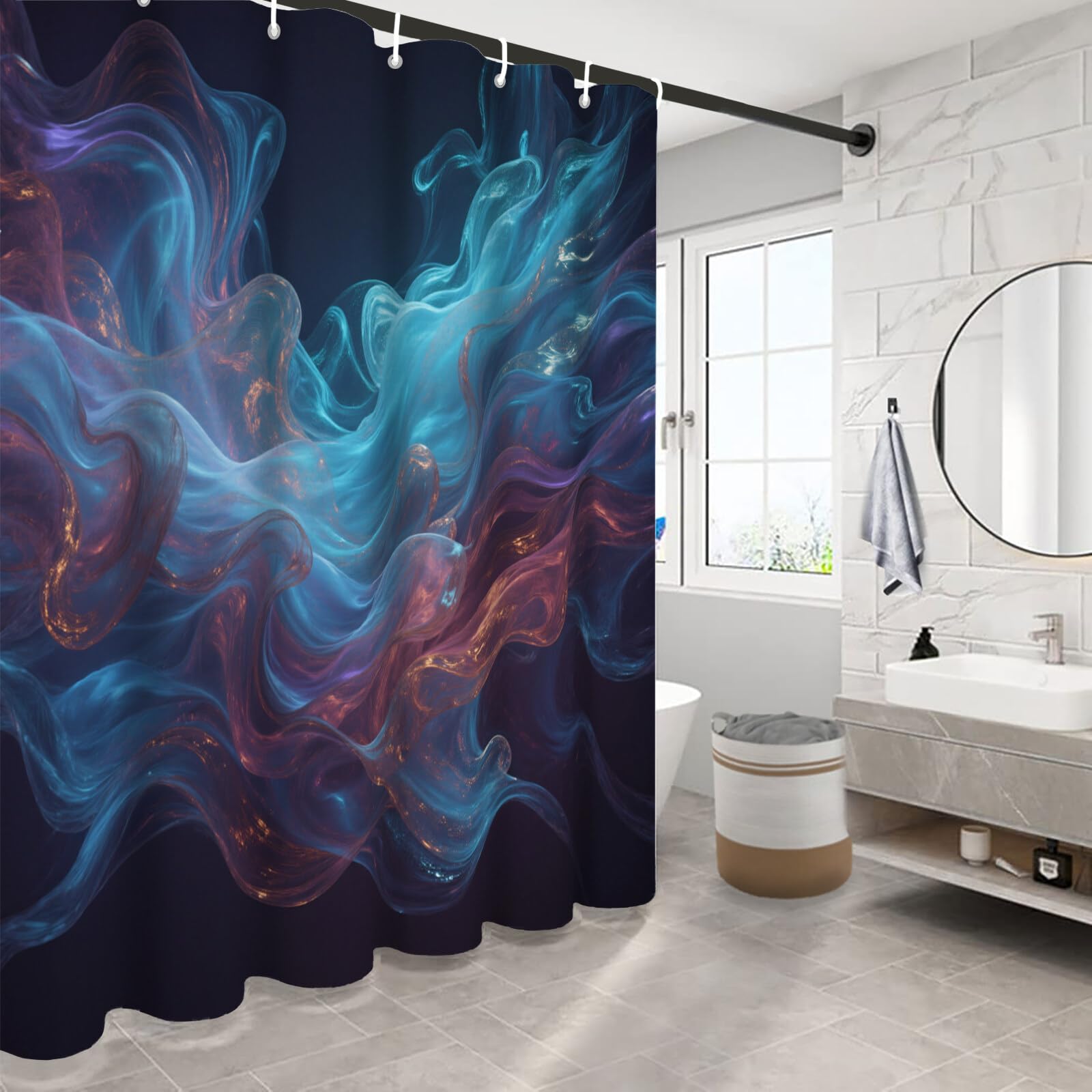 Rideau De Douche Fumée Trouble Fluide Abstrait Tissu Imperméable Lavable avec Crochets Anti Moisissure en Polyester Rideau Douche pour Salle De Bain