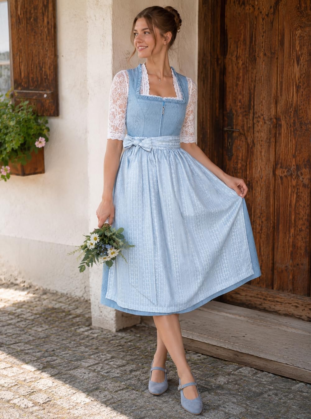 Alpenmärchen Midi Dirndl aus Exklusiver Kollektion inkl. Schürze Gr.32-54 - ALM1065
