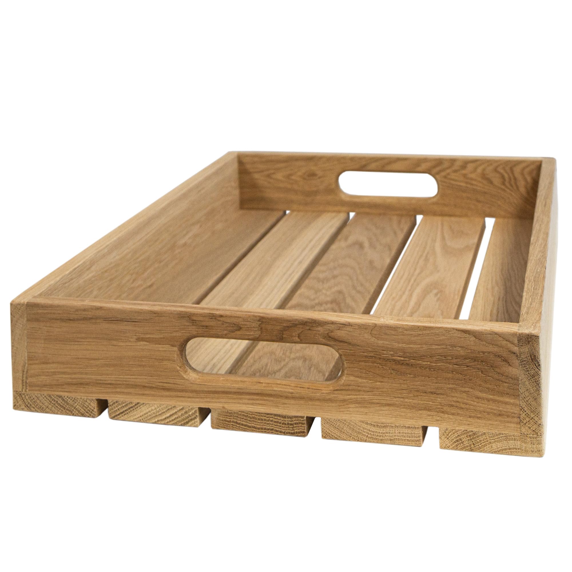 Eichentablett aus Massivholz – Serviertablett aus Eiche mit hohem Rand – Wahlweise 55 x 40 x 8 cm oder 50 x 35 x 8 cm – Holztablett für Frühstück, Küche und Dekoration (55x40x8cm)