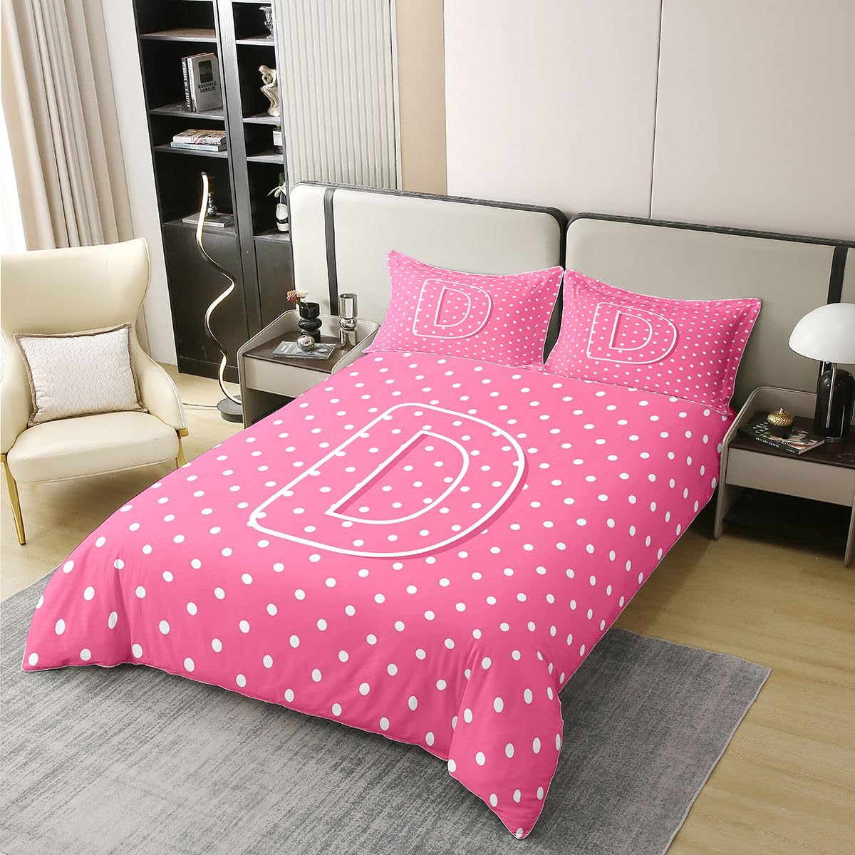 Homemissing Polka Dots Initial D 100% Baumwolle Bettwäsche Set 155x220cm