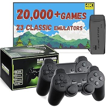 liuwei M8 Retro Game-Stick, Revisit Classic Games with Built-in 9 Emulators, 20,000+ Games, 4K HDMI Output, and 2.4GHz Wireless Controller for TV Plug and Play