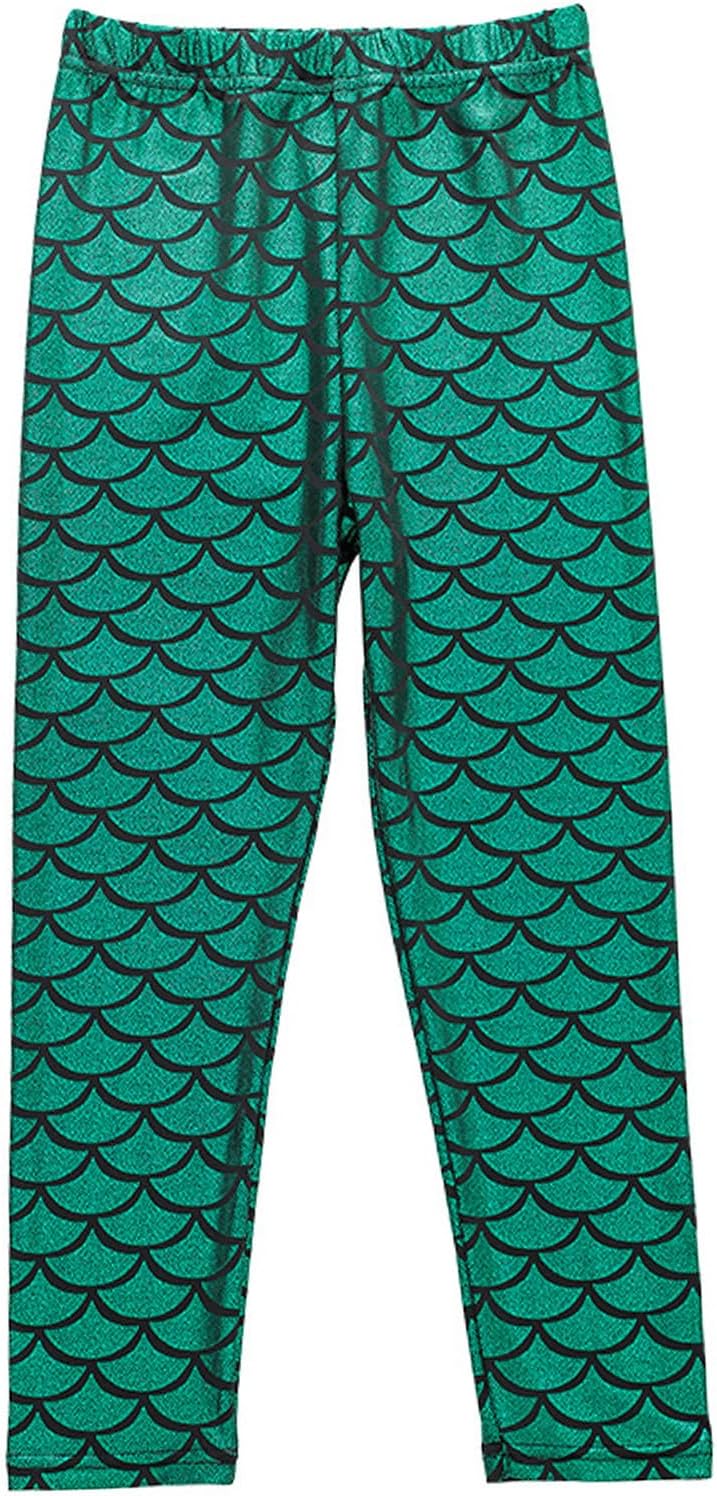 Kids Girls Mermaid Leggings Shiny Metallic Stretch Fish Scale Dance Tights Long Pants Trouser