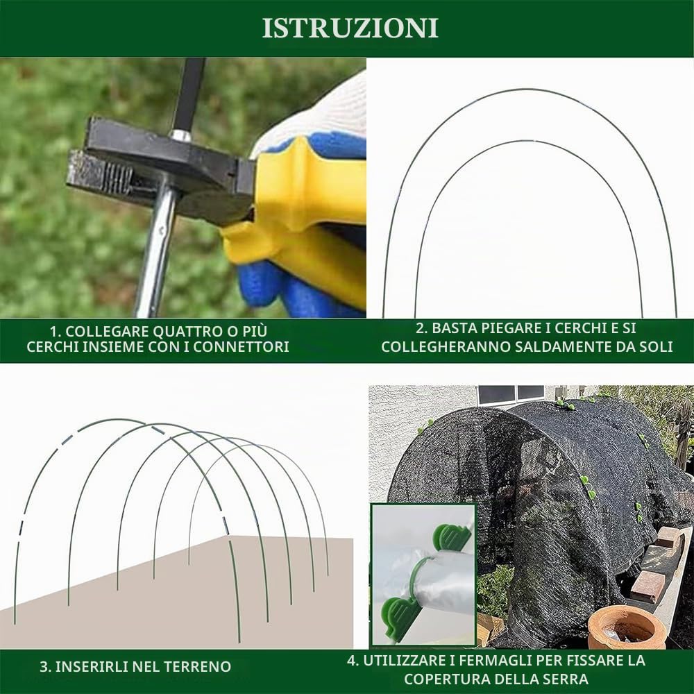 TUIBEIDAMAI Archi per Serra Orto,Archi per Serra da Giardino,Archi per Serre a Tunnel,Archi a Tunnel 6mm,Pneumatici per Serra,Tunnel per Piante da Giardino,Serra Tunnel Archetti per Serra da Orto