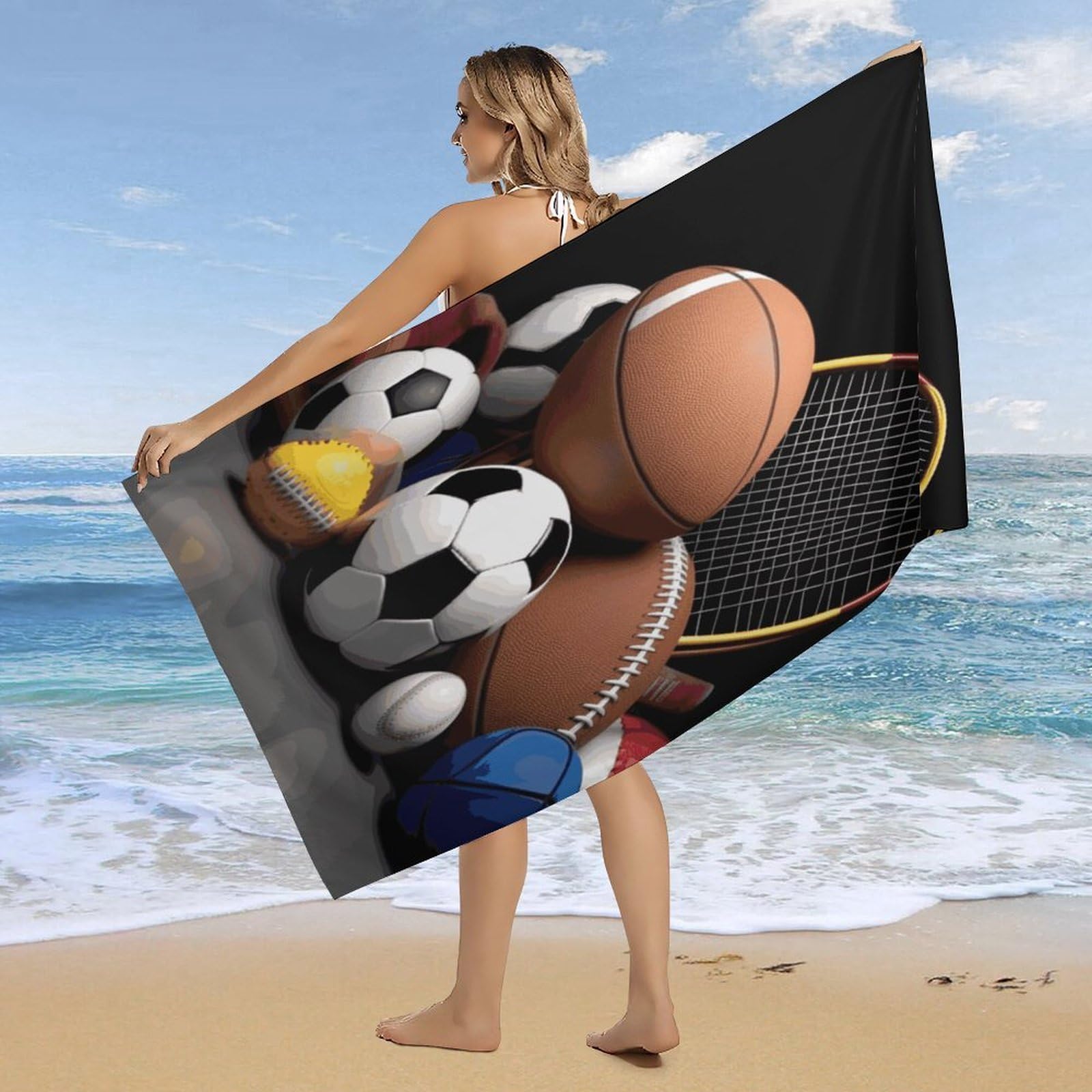 Toallas de baño unisex con temática deportiva, toalla de playa ligera de secado rápido, toalla de baño para viajes, deportes, piscina, natación, baño, camping, yoga, adultos, 160 x 80 cm
