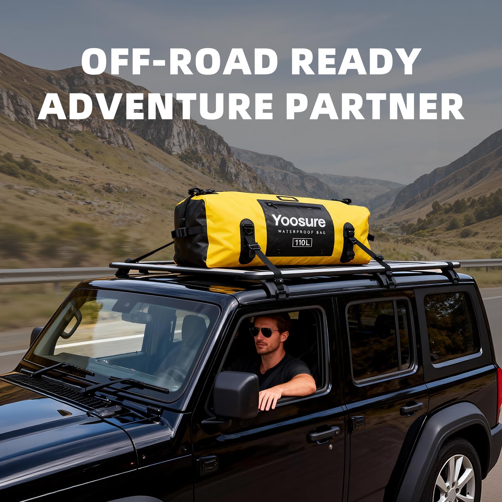 Airtight Zipper Waterproof Duffel Bag 110L- 700D PVC Dry Bag Extra Large Dry Bags with Straps&Handles for Camping Boating Kayaking Rafting Canoeing Gym Beach Car Roof Storage (Yellow)