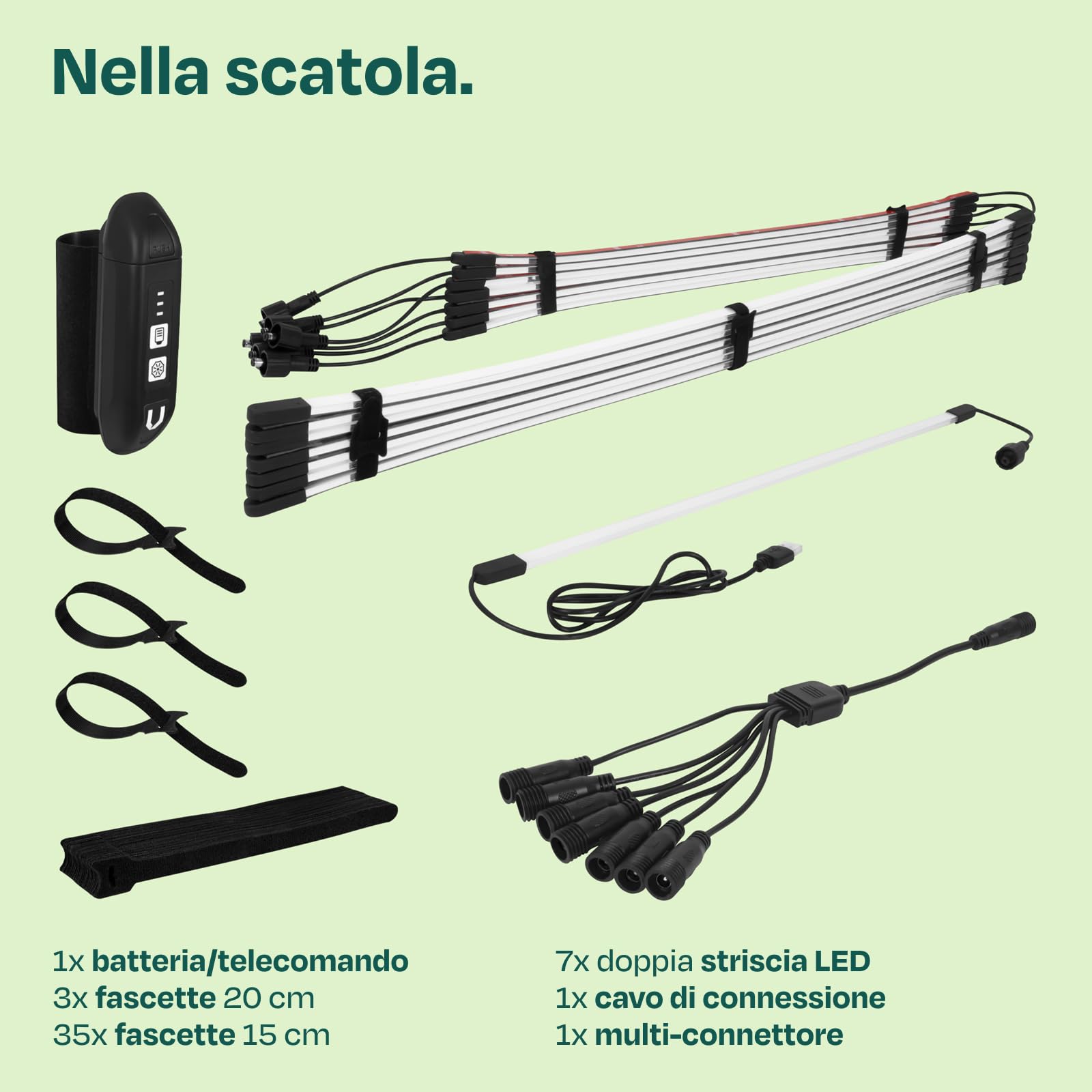 VONROC Illuminazione LED per Ombrellone con 15 Strisce Luminose | Batteria Ricaricabile 2600mAh | Installazione Facile | Compatibile con Power Bank | Per Stecche da 69 cm | Ideale per Giardino e Campe