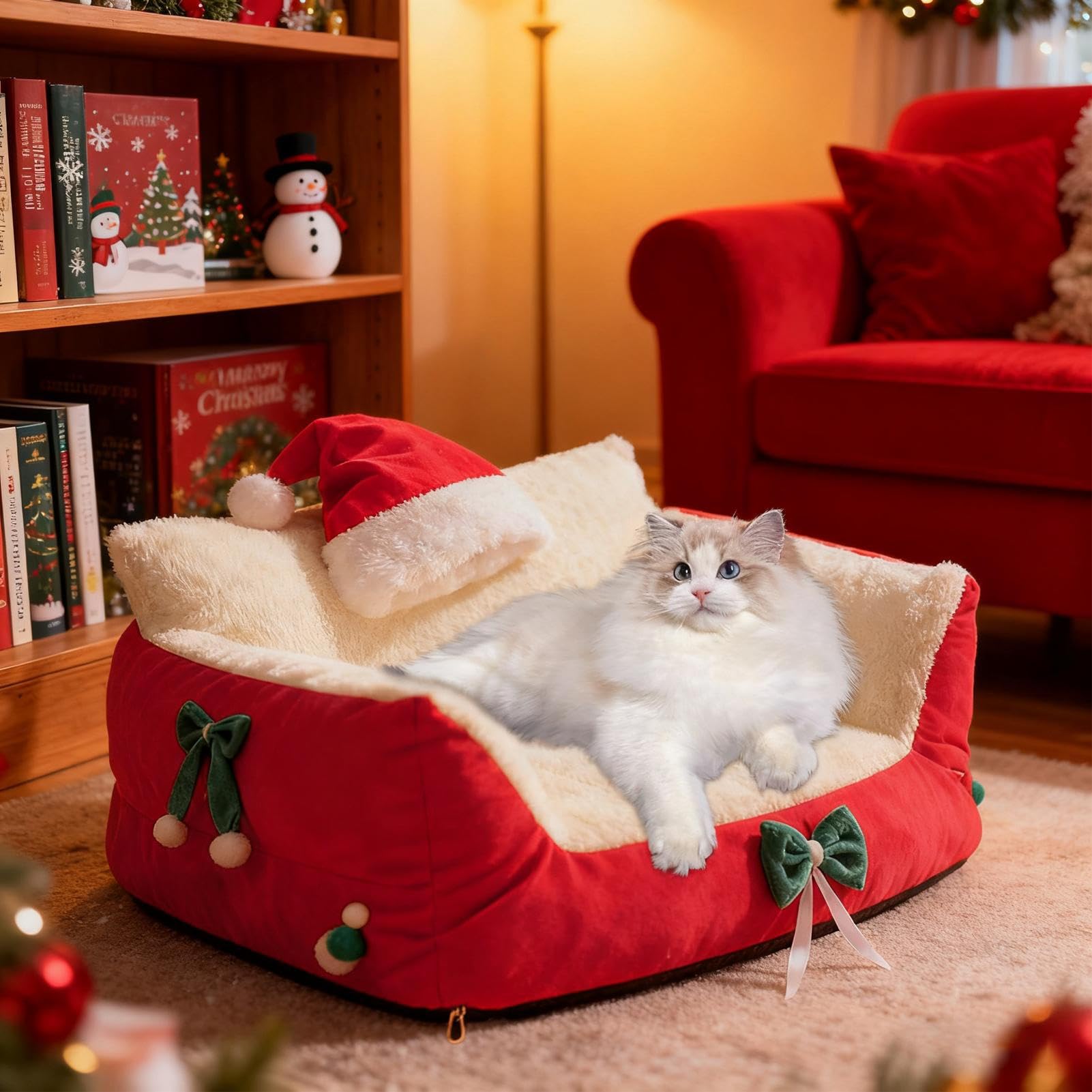 Sofa Dla Zwierząt Krzesło Do Spania Z Czapką Świętego Mikołaja