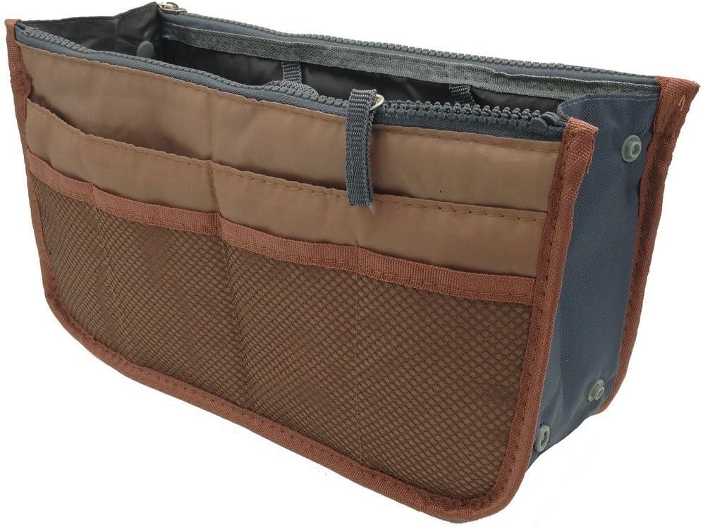 Grandey Handbag Pouch Bag in Bag Organiser Insert Organizer Tidy Travel Phone Little Things Cosmetic Pocket (11.4x6.7x3.5 in.) (Brown)