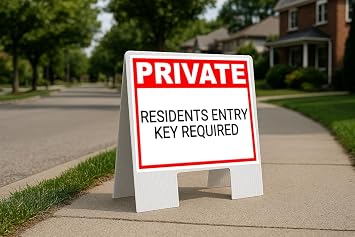 Residents Entry Key Required Private Plastic Sign Black Folding Plastic A-Frame Double Sided 23x23 in. Sign