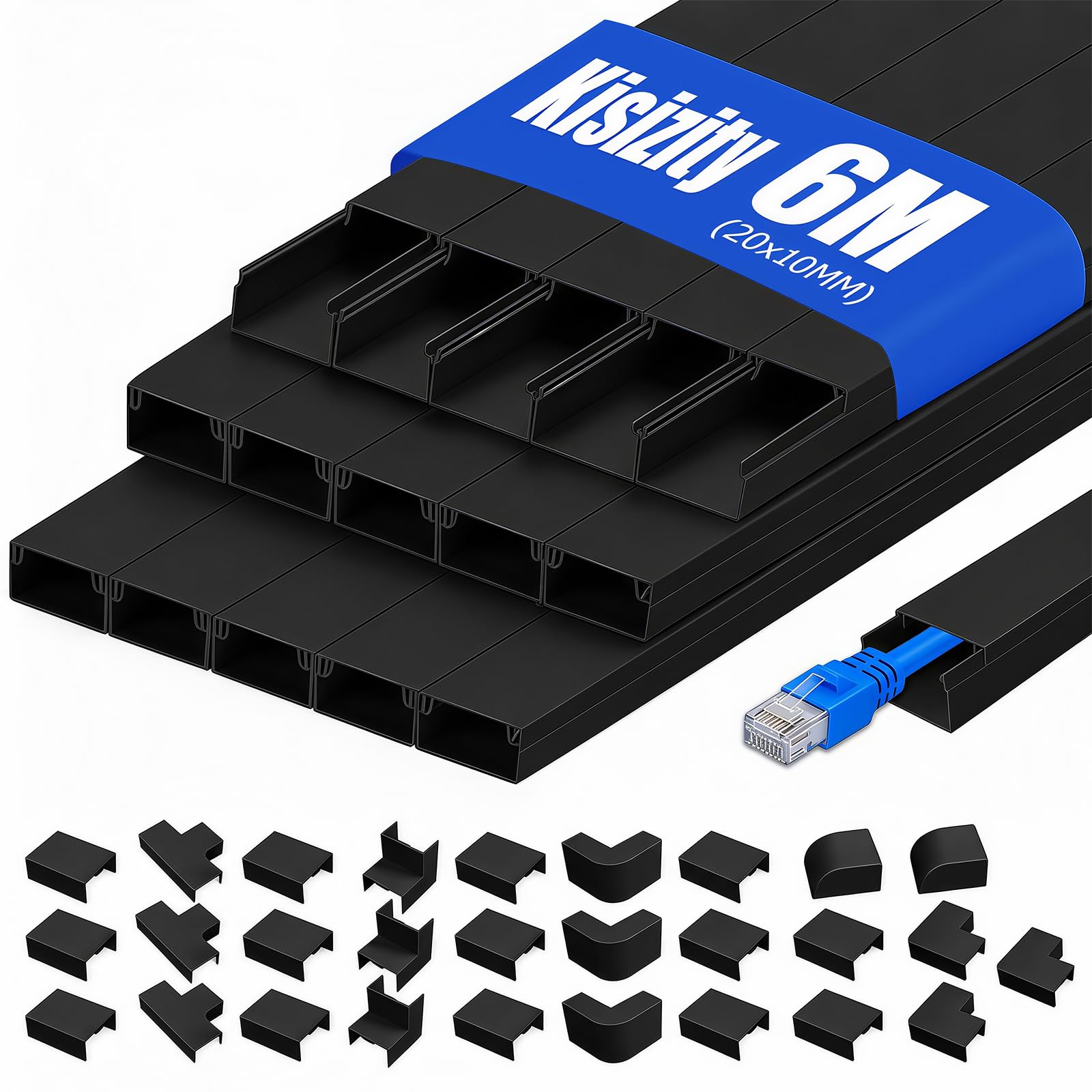 Kisizity 6m Cable Trunking Black, 20 x 10mm Self-adhesive Wire Trunking