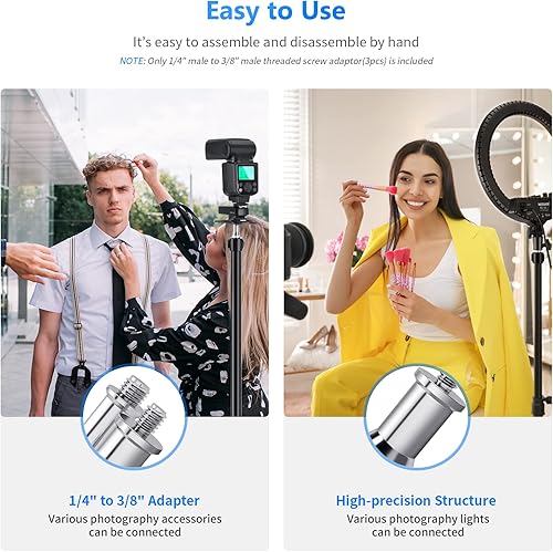 Miniatura 2 de NEEWER ST23 - Paquete de 3 adaptadores de rosca estándar de 1/4 a 3/8 pulgadas, adaptador de rosca para soporte de luz de estudio, adaptador