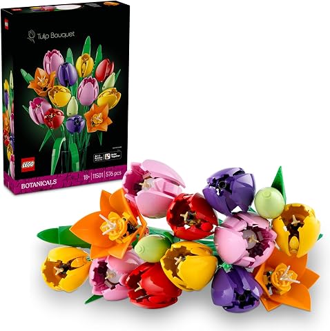 LEGO Botanicals Lale Buketi 11501 | Yetişkinler için Çeşitli Renkler ve Aşamalarda 5 Lale İçeren Yaratıcı Dekoratif Model Yapım Seti, Hediye Fikri (576 Parça)