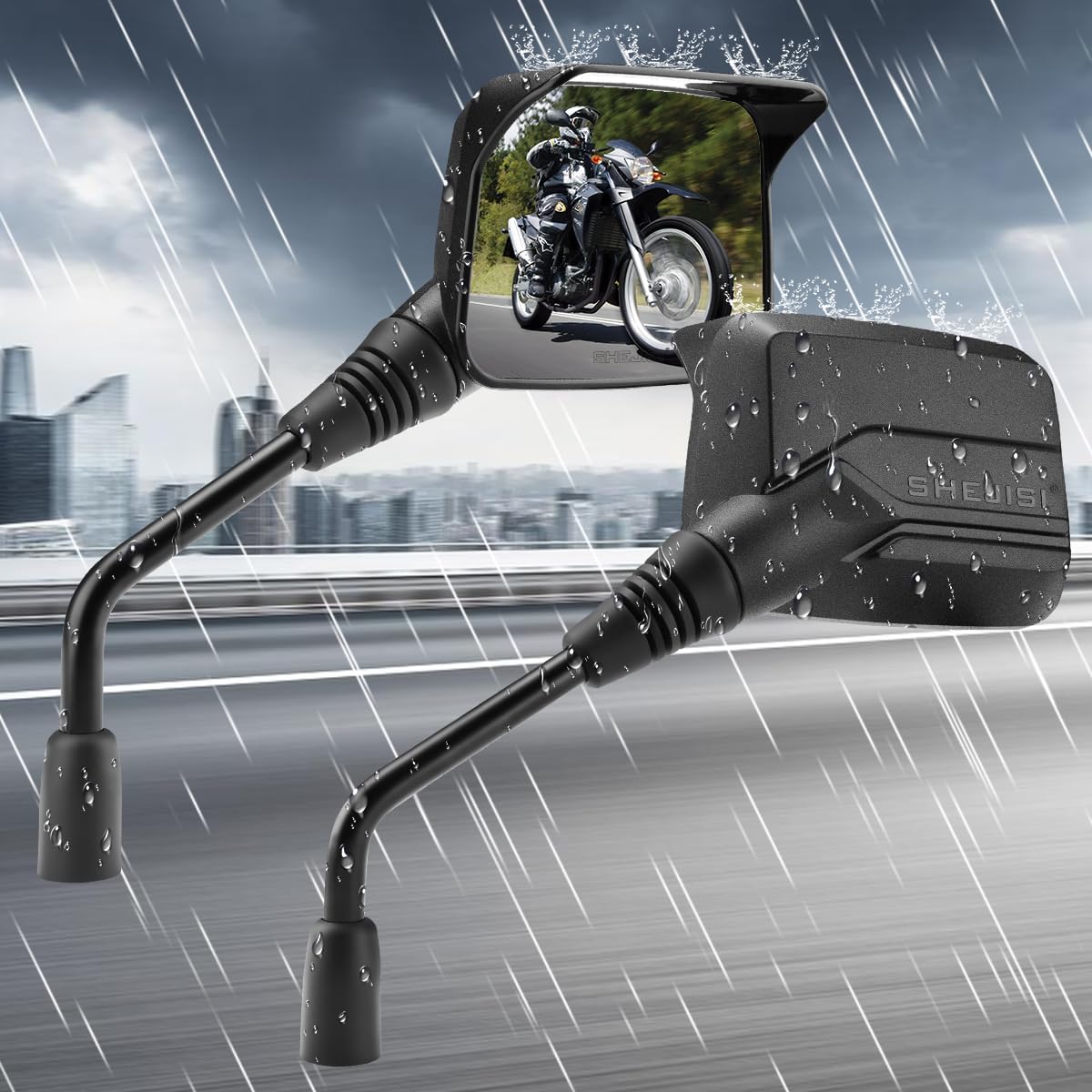 SHEJISI Motorcycle Mirrors 10mm,Suitable for Rain and Snow