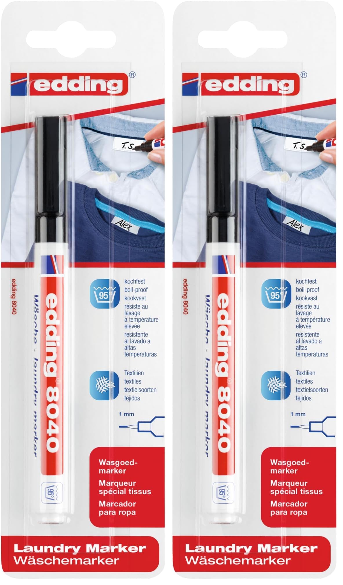 Edding Rotulador 8040/1 para tejido color negro (Paquete de 2)